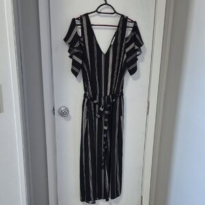 Maurices Black and White Striped Jumpsuit